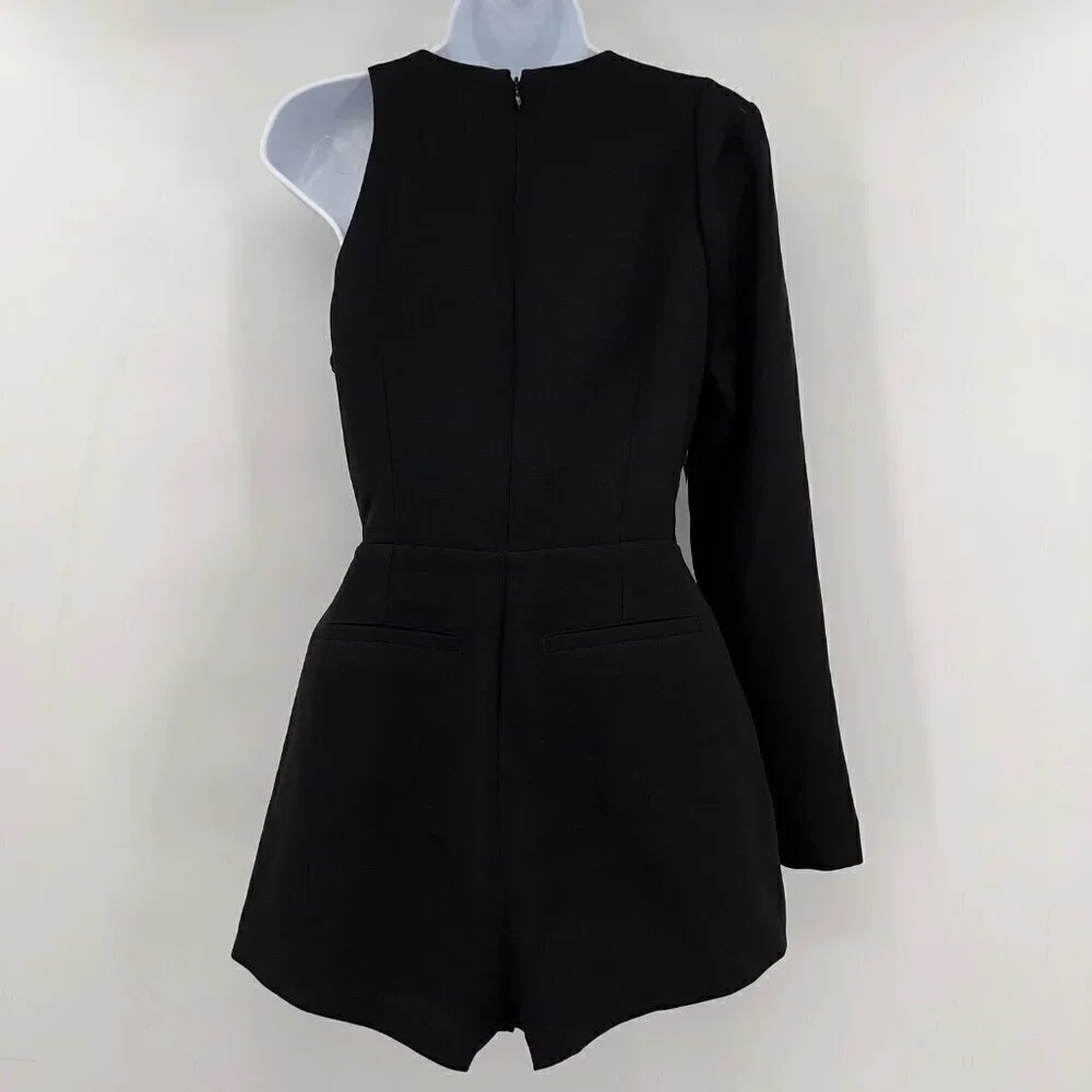 Nasty Gal Women's Cut-out One Sleeve Lined Black Romper Size S NWT - Picture 3 of 10